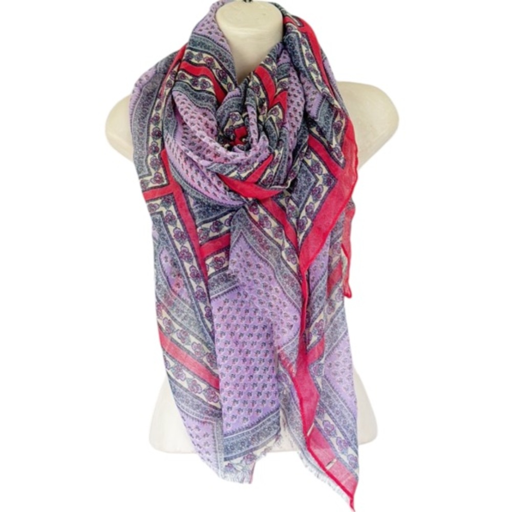 Purple and pink lightweight abstract geometric floral print neck scarf one size